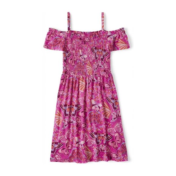 Short Sleeve Cold Shoulder Dress | Pink Butterfly Print | The Children's Place - Picture 1 of 10